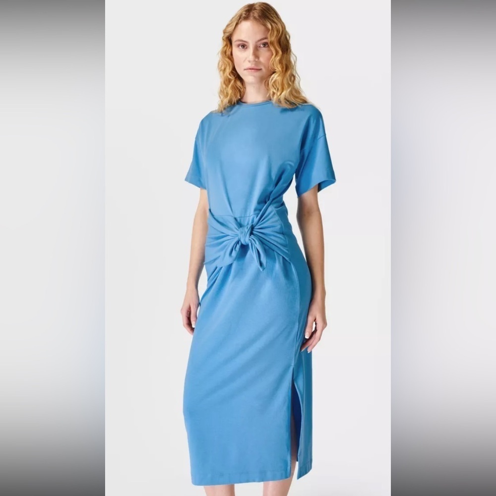 Sweaty Betty Knot Front Midi Jersey Knit Dress in Regatta Blue